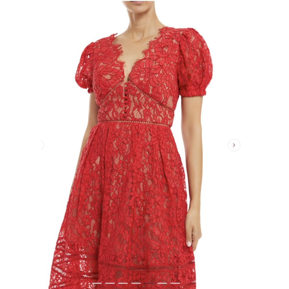SELF-PORTRAIT Fine Cord Lace Dress in Red - Size US 2
